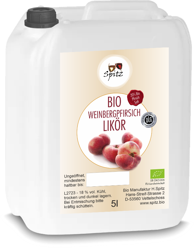 BIO Weinbergpfirsich Likör im 5 l Kanister, 18 vol%