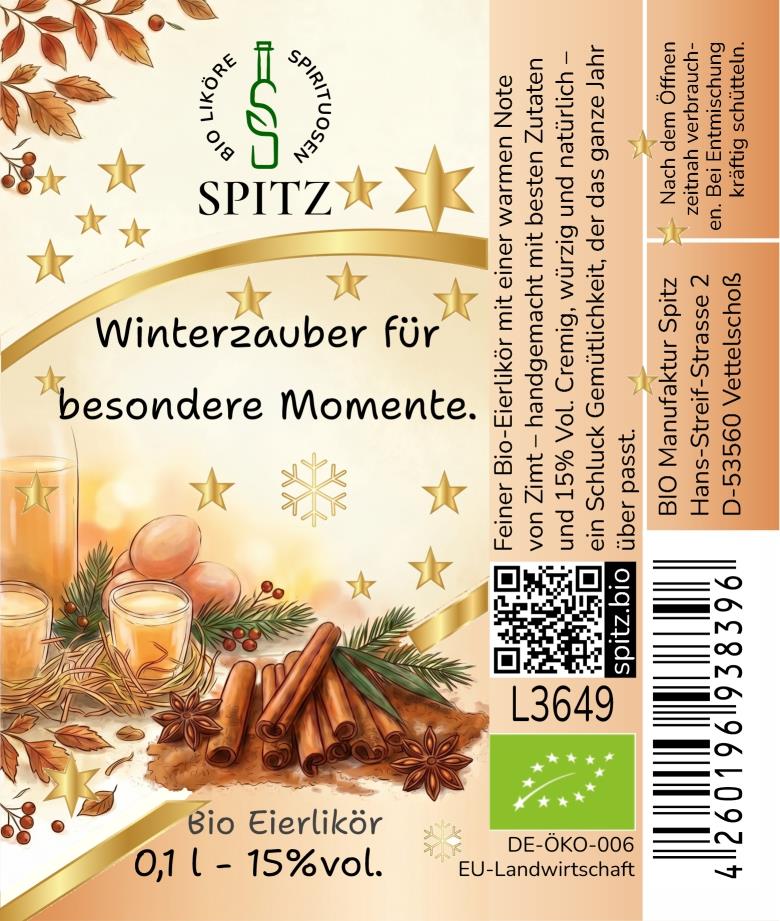 Winterlicher BIO Eierlikör mit Zimt 0.1 l