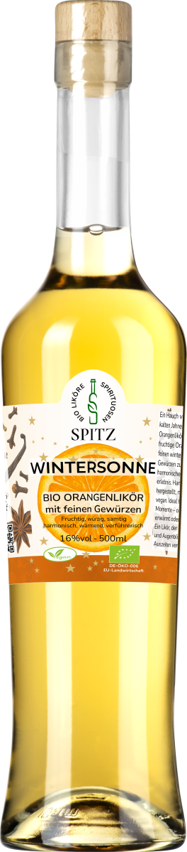 Wintersonne - Bio-Orangenlikör mit feinen Gewürzen – fruchtig, wärmend, handgemacht.