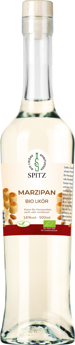 

Edler Bio-Marzipanlikör mit feiner Mandelnote und zartem Hauch von Rose